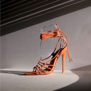 Orange ankle leg strap heels